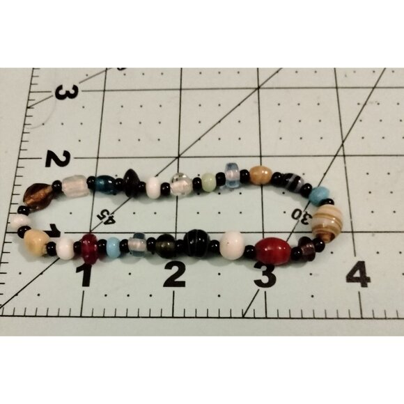 Handcrafted Multicolor Glass Bead Stretch Bracelet 8 inch - Picture 2 of 6